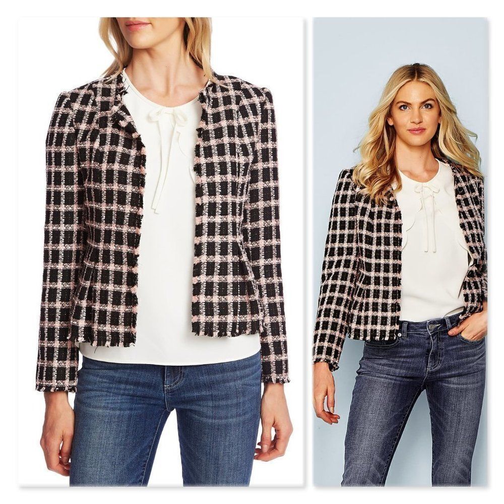 Cece by Cynthia Steffe Grid Tweed Frayed Jacket